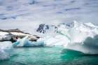 Antarctica. Landscape with mountain and icebergs. Art Print